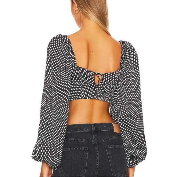 For Love and Lemons Kat Long Sleeve Corset Top Women XS Black‎ Polka Dot - Picture 12 of 12